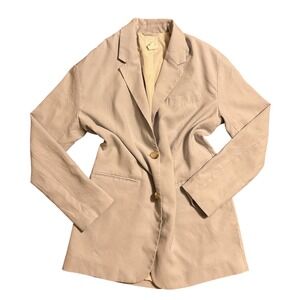 H&M Beige Linen Blend Blazer XS Oversized Button Front Lapel Collar